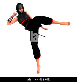 3D-Rendering eines weiblichen Ninja isoliert auf weißem Hintergrund Stockfoto