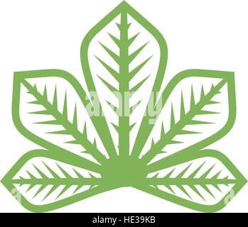 Isolierte abstrakte flach grün Logo. Kastanienbaum Blatt auf weißem Hintergrund-Vektor-Illustration. In monochromen Linien Natur Element Logo dargestellt. Stock Vektor