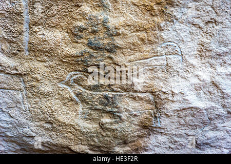 Alten Petroglyph Zeichnungen auf den Felsen in Gobustan, Aserbaidschan Stockfoto