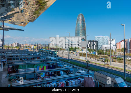 Nouvels Agbar Tower, Barcelona, Spanien ist ein 38-Geschichte Wolkenkratzer / Turm. Stockfoto