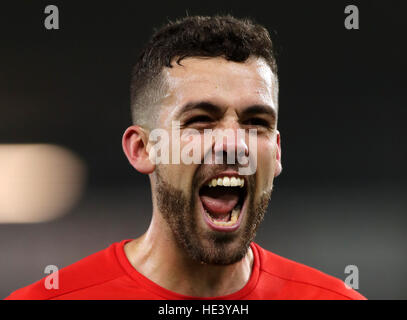 Huddersfield Town Jonathan Hogg feiert nach dem Schlusspfiff ährend der Himmel Bet Meisterschaft match Carrow Road, Norwich. Stockfoto