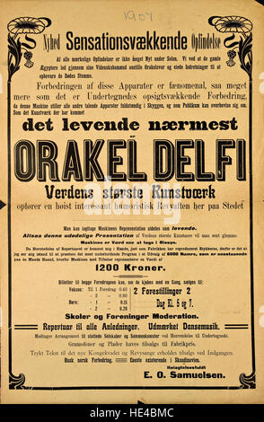 „Orakel Delfi“ ist ein historisches Kunstwerk, das sich in der Nationalbibliothek von Norwegen befindet. Es verbindet sich mit dem antiken Orakel von Delphi, einem Zentrum der Prophezeiung im antiken Griechenland. Das Thema des Kunstwerks verbindet die alte Geschichte mit der Tradition der Zirkusplakate und bietet eine einzigartige Gegenüberstellung von Vergangenheit und Gegenwart. Stockfoto