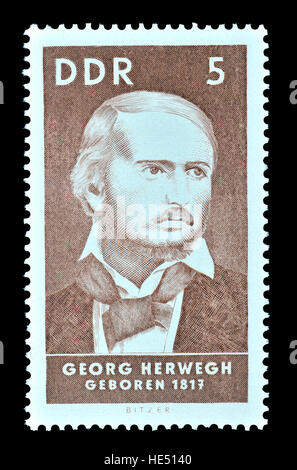 DDR-Briefmarke (1967): Georg Herwegh (Georg Friedrich Rudolph Theodor Herwegh: 1817 – 1875) deutscher Dichter, Teil des Young Germany... Stockfoto