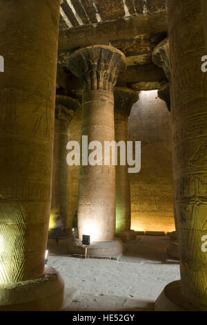 Spalten in der inneren Säulenhalle, Tempel des Horus, Edfu, Luxor, Nil Senke, Ägypten, Afrika Stockfoto