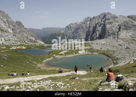 Laghi dei Piani oder Boedenseen Seen auf die Drei Zinnen oder Tre Cime di Lavaredo Hochebenen, Sexten, Sextner Dolomiten Stockfoto