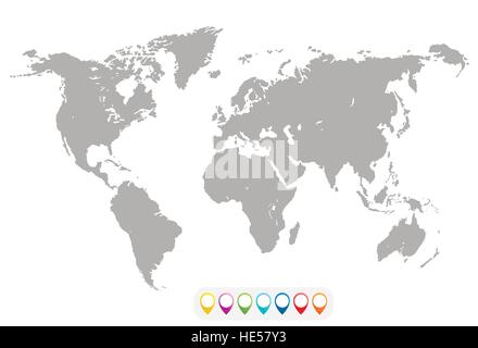 Leere graue ähnliche Weltkarte isolierten auf weißen Hintergrund. Am besten beliebte Weltkarte Vektor Vorlage. Flache Erde Grafik Welt Karte Abbildung. Stock Vektor