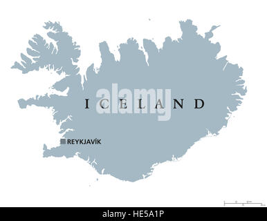 Island Landkarte mit Hauptstadt Reykjavik. Republik und Nordic Inselstaat in Europa und dem Atlantischen Ozean. Stockfoto