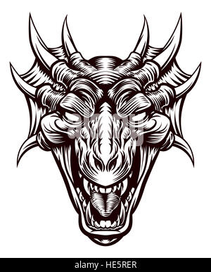 Original-Illustration von einem Monster Drachenkopf im Vintage retro-Holzschnitt geätzt Gravur Stil Stockfoto