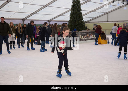 Sidcup, UK. 18. Dezember 2016. Familien Schlittschuh und den festlichen Spaß am Ruxley Manor Garden Centre. Jüngere Kinder können Pinguin Skate Aids oder Banane Skate Aids zu © Keith Larby/Alamy Live News Stockfoto
