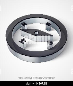 Reise-Icon: extrudiert schwarz Transparent Kunststoff Kompass mit transparenten Schatten, 10 EPS-Vektor-Illustration. Stock Vektor