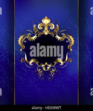 Banner verziert mit luxuriösen goldenen Ornament und gold Fleur de Lis auf blauem Grund. Stock Vektor
