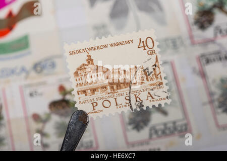 Eine alte polnische Briefmarke. Stockfoto