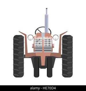 Klassische landwirtschaftliche Zugmaschine Symbol und Frontansicht mit flachen Farbe Stock Vektor