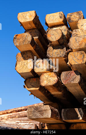 Stapel von Holzbalken im Sägewerk Stockfoto