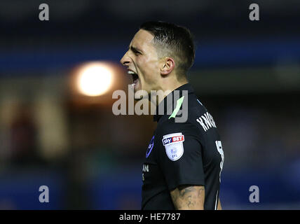 Brighton und Hove Albion Anthony Knockaert feiert nach Glenn Murray (nicht abgebildet) während der Himmel Bet Meisterschaftsspiel in St Andrews, Birmingham seiner Seite das zweite Tor des Spiels erzielt. Stockfoto