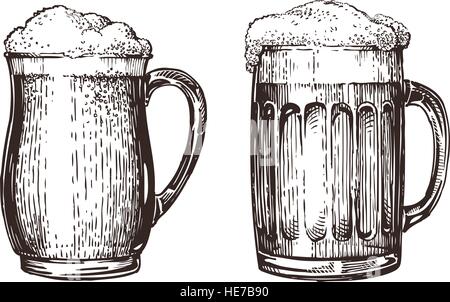 Hand gezeichnet Bierkrug. Elemente für Design-Menü Restaurant oder Pub. Skizze-Vektor-Illustration isoliert auf weißem Hintergrund Stock Vektor