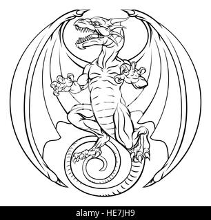 Ein Tattoo-Drachen-Illustration-Design in Form eines Kreises Stockfoto