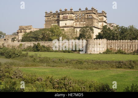 Raj Mahal. Historischen Rajput Stil Palast, Orchha, Madhya Pradesh, Indien Stockfoto