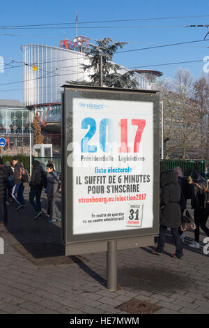 Ein Zeichen, die Förderung der Registrierung bei Straßburg für 2017 Wahlen außerhalb der Europäische Gerichtshof für Menschenrechte Stockfoto