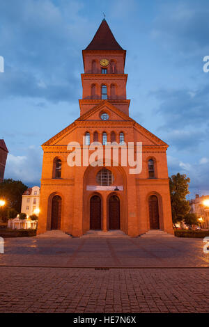 Ehemalige evangelische Kirche der Heiligen Dreifaltigkeit von 1824 in Neustadt von Torun, Polen, Neo-Romansque Architektur Stockfoto