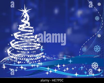 Weihnachtsbaum auf blauem Hintergrund mit Kugeln Stock Vektor