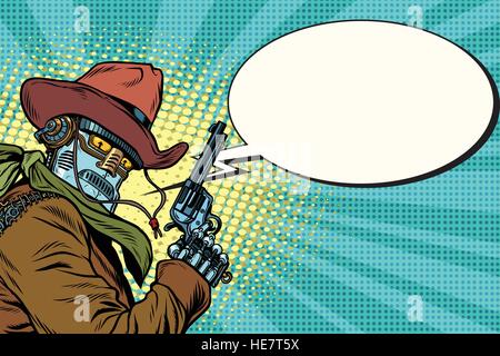 Roboter-Cowboy-Wild-West, Comic-Buch-Blase Stock Vektor