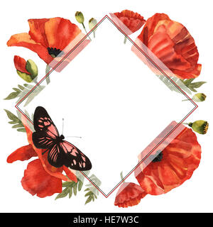 Wildflower Mohnblume Frame in einem Aquarell Stil isoliert. Stockfoto