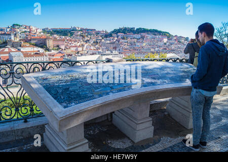 Panoramablick vom Miradouro de São Pedro de Alcântara, Lissabon Portugal Stockfoto