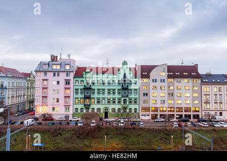 Die bunte Häuser aus Pilsen, Pilsen, Tschechische Republik, Europa Stockfoto