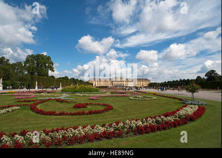 Blumenbeet im Park, Schloss Schönbrunn, Wien, Österreich Stockfoto