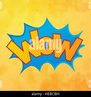 WOW sound Comics-Effekt mit Halbton Muster auf gelbem Hintergrund Stock Vektor
