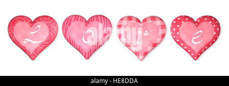 Niedliche "Liebe kleine Herzen mit dem Wort" auf einem weißen Hintergrund. Stockfoto