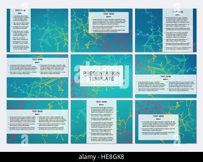 Satz von modernen Business-Präsentationsvorlagen in A4-Format. Zusammenfassung Hintergrund mit DNA-Molekül Struktur und Neuronen. Medizin, Wissenschaft, Technologie-Konzept. Skalierbare Vektorgrafiken. Stock Vektor