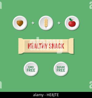 Bio Energie-Riegel. Gesunder Snack Infografik. Detaillierten flachen Stil, eps10. Stock Vektor