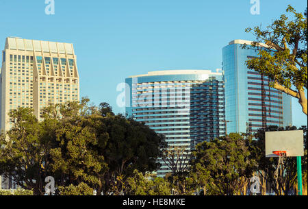 Blick auf die Innenstadt von Gebäuden vom Embarcadero Marina Park.   San Diego, Kalifornien. Stockfoto