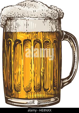 Bier im Glaskrug mit Schaum. Hand gezeichnet Vektor-illustration Stock Vektor