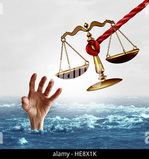 Prozesskostenhilfe Konzept und Gesetz Hilfe oder Rechtsanwalt Dienstleistungskonzept Richter Skala angeboten, um eine ertrinkende Person als ein Symbol der Rechtsanwalt Dienstleistungen speichern Stockfoto