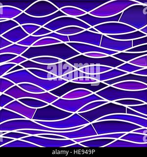 abstrakte Vektor Buntglas-Mosaik Hintergrund - blauen und violetten Wellen Stock Vektor