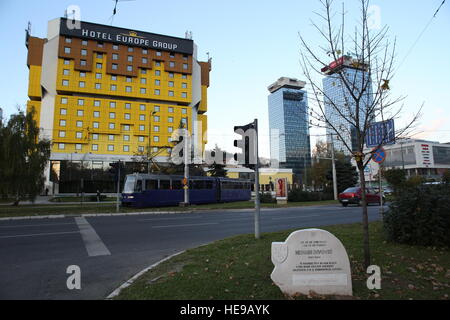 Rund um den Urlaub Hotel (vormals Holiday Inn) was auf tragische Weise Sniper Alley Serbo-Kroatisch im zweiten Weltkrieg den Spitznamen Stockfoto