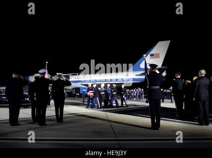 Vorsitzender, stellvertretender Vorsitzender und der Joint Chiefs Of Staff Salute während der Sarg des Gerald R. Ford, 38. Präsident der Vereinigten Staaten, wird zu einem Leichenwagen bei der Ankunft auf der Andrews Air Force Base, MD., 30. Dezember 2006 durchgeführt. Abt. der Verteidigung Staff Sgt D. Myles Cullen (freigegeben) Stockfoto