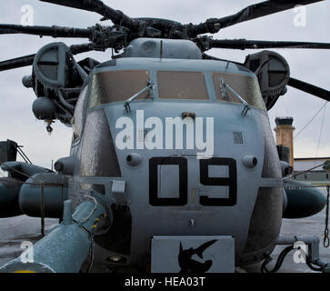 Ein US-Marinekorps CH-53 Hubschrauber sitzt auf der Flightline bedeckt im Eis am Hurlburt Field, Florida, 29. Januar 2014. Die gesamte Basis Herunterfahren aufgrund der gefährlichen Bedingungen verursacht von einem Wintersturm. (US Air Force Photo / Staff Sgt. John Bainter) Stockfoto