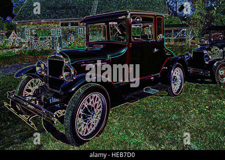 Oldtimer Ford Modell T Auto - digital manipulierte Bild mit leuchtenden Kanten, abstrakte Autos, Reisen und Transport Stockfoto