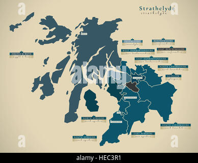 Moderne Karte - Strathclyde UK Schottland Abbildung Stockfoto