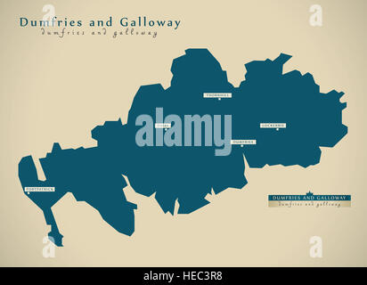 Moderne Karte - Dumfries und Galloway UK Schottland Illustration Stockfoto