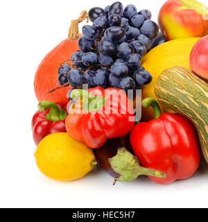 Obst und Gemüse isoliert auf weißem Hintergrund Stockfoto