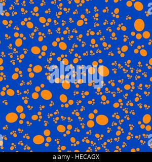 Vektor Musterdesign. Orange Füße auf blauem Hintergrund Stock Vektor