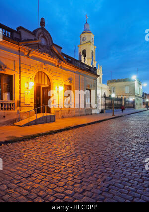 Argentinien, Provinz Buenos Aires, San Antonio de Areco, Twilight-Blick auf das Zentrum der Stadt. Stockfoto