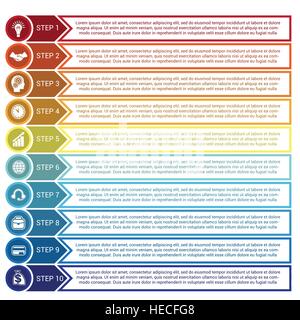 Vorlage für die Infografik von Kreise, Pfeile und Linien für 10 Positionen Stock Vektor