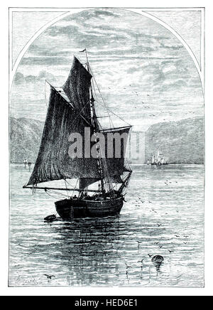 19. Jahrhundert Küsten Segelschiff, Illustration von 1884 Chatterbox wöchentlichen Kinder Papier Stockfoto