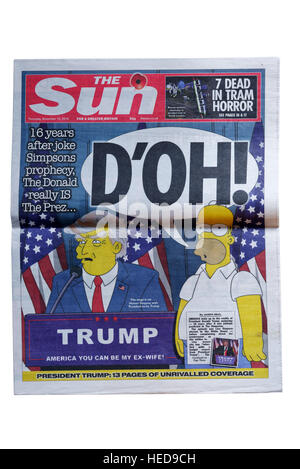 Der Sonne-Titelseite vom 10. November 2016 für die Wahl von Donald Trump als US-Präsident Stockfoto